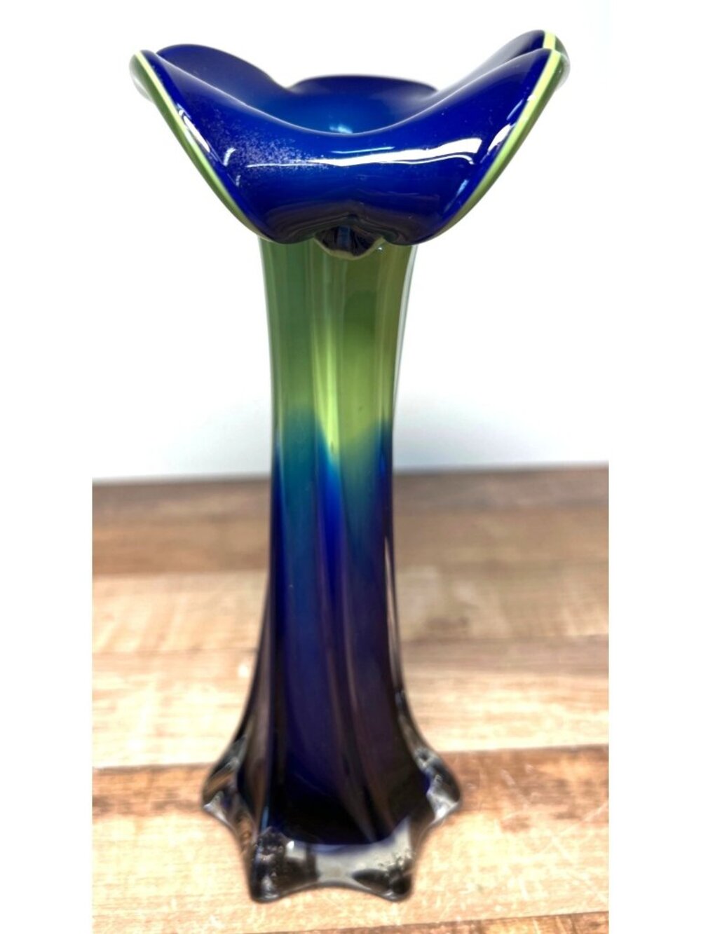 JACK IN THE PULPIT BLUE GREEN MURANO STYLE GLASS CALLA LILY VASE made in ITALY